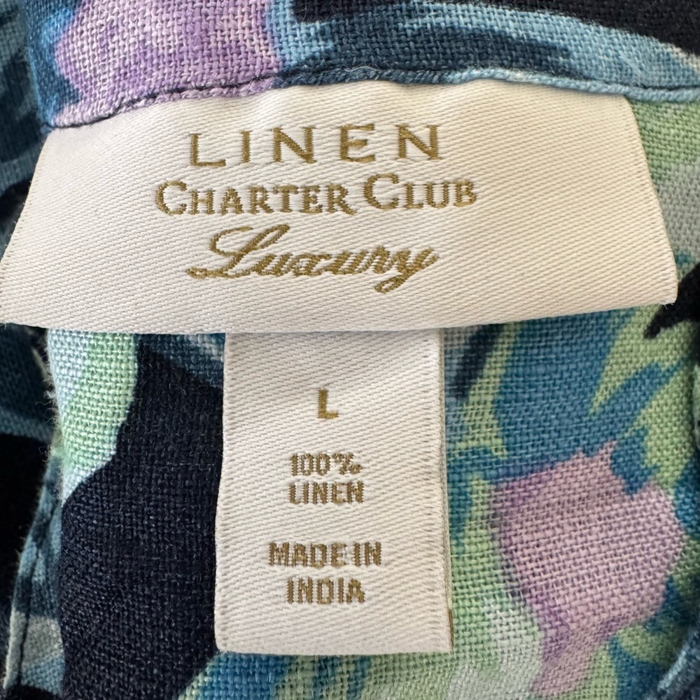 Charter club Luxury Linen Floral Tunic Top with Beaded Neckline size large - Picture 3 of 3